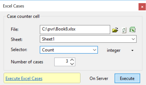 Excel Cases window